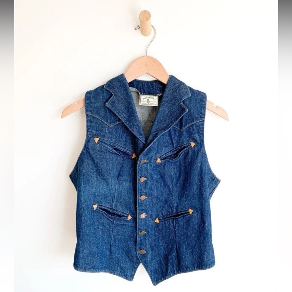 1970s Rare Vintage Ralph Lauren Western Womens Denim Vest